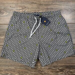 Collars & Co Men Size Medium Swim Trunks Black Skull Crossbones High Voltage NWT